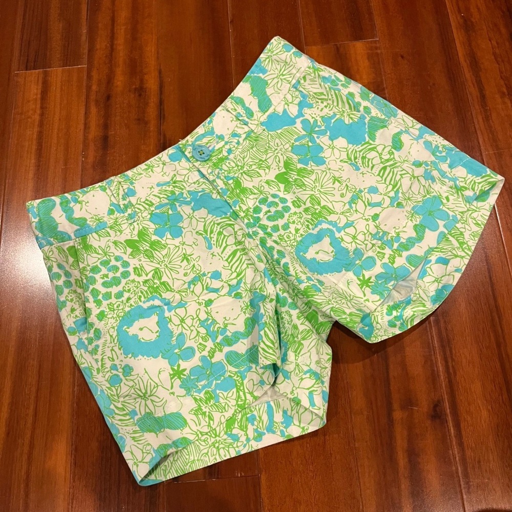 Lilly Pulitzer Callan Shorts Animal Print White Blue Green Floral Print Size 00